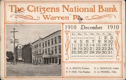 The Citizens National Bank December 1910 Calendar Postcard