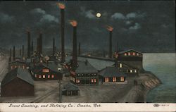 Grant Smelting and Refining Company at Night Omaha, NE Postcard Postcard Postcard