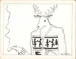 Drinking, Smoking Reindeer in Ugly Christmas Sweater - Ken Brown Postcard