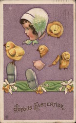 Joyous Eastertide Little Girl Fade-Away Postcard