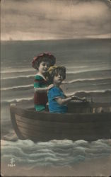 Two Children in a Boat Postcard Postcard Postcard