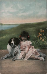 Girl Sitting by Dog Postcard