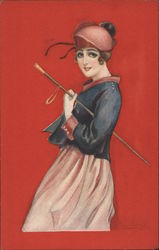 Art Deco Woman Holding Riding Crop Postcard