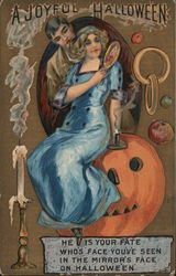 A Joyful Halloween He Is Your Fate Who's Face You've Seen In The Mirror's Face On Halloween Postcard