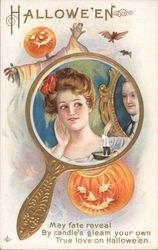 May fate reveal by candle's gleam your own true love on Hallowe'en Postcard