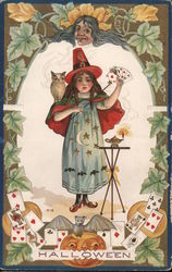 Hallowe'en Girl Magician with Cards Postcard