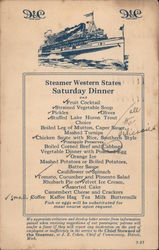 D & C Lake Lines Steamer Western States Saturday Dinner Menu Postcard